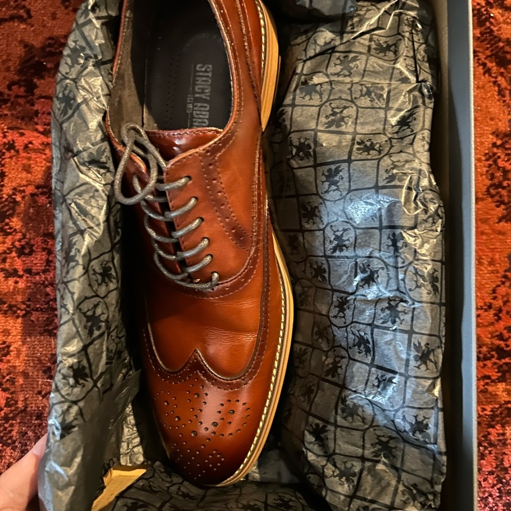 STACY ADAMS Men’s new Dunbar Wing Tip Oxford Cognac Shoe Sz 8.5 new with box